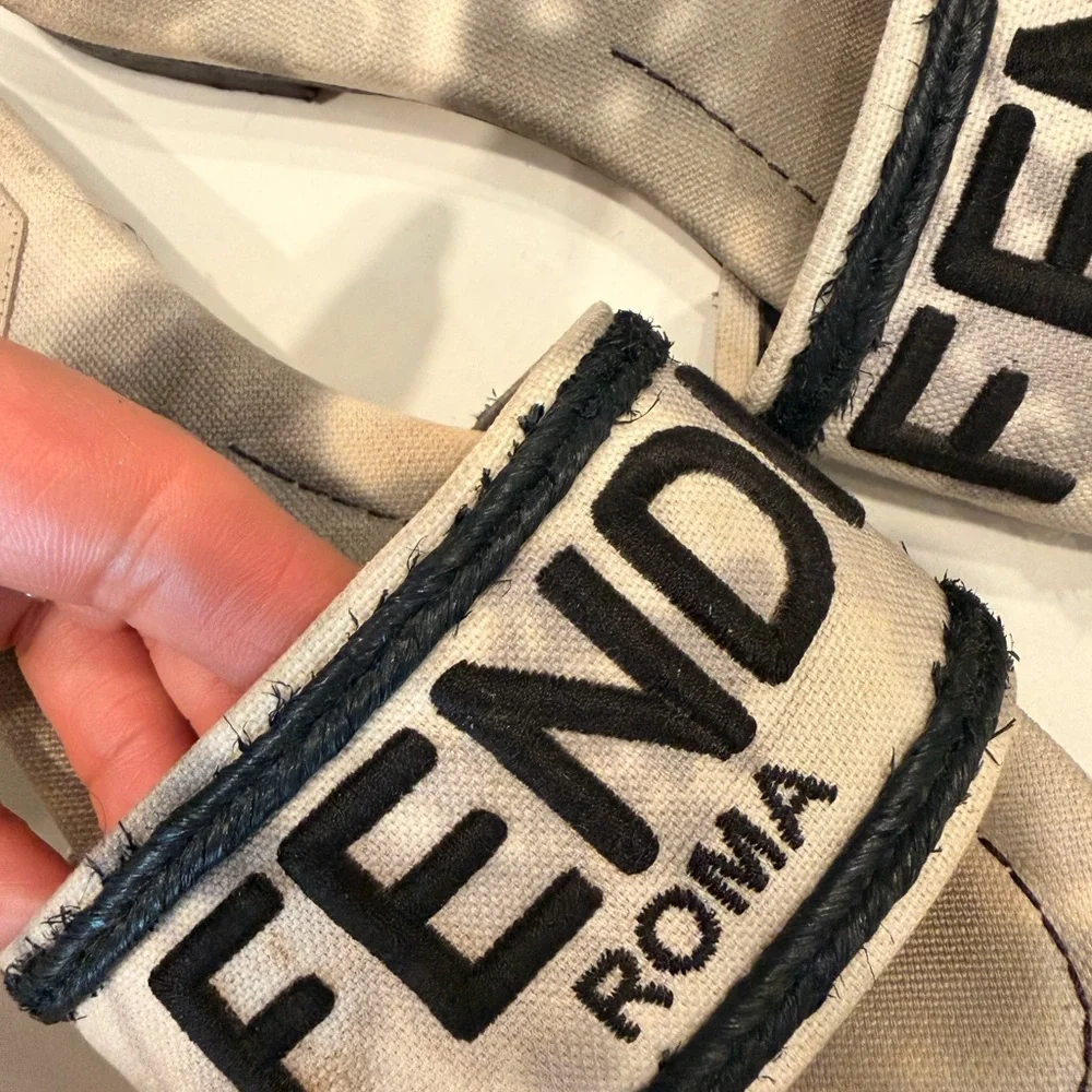 Fendi Beige and navy Slide Sandals - Picture 5 of 6